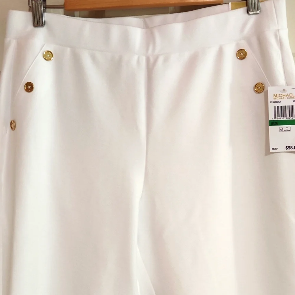NWT MICHAEL Michael Kors White Skinny Ankle Pull-On Pants  Large - Picture 3 of 7